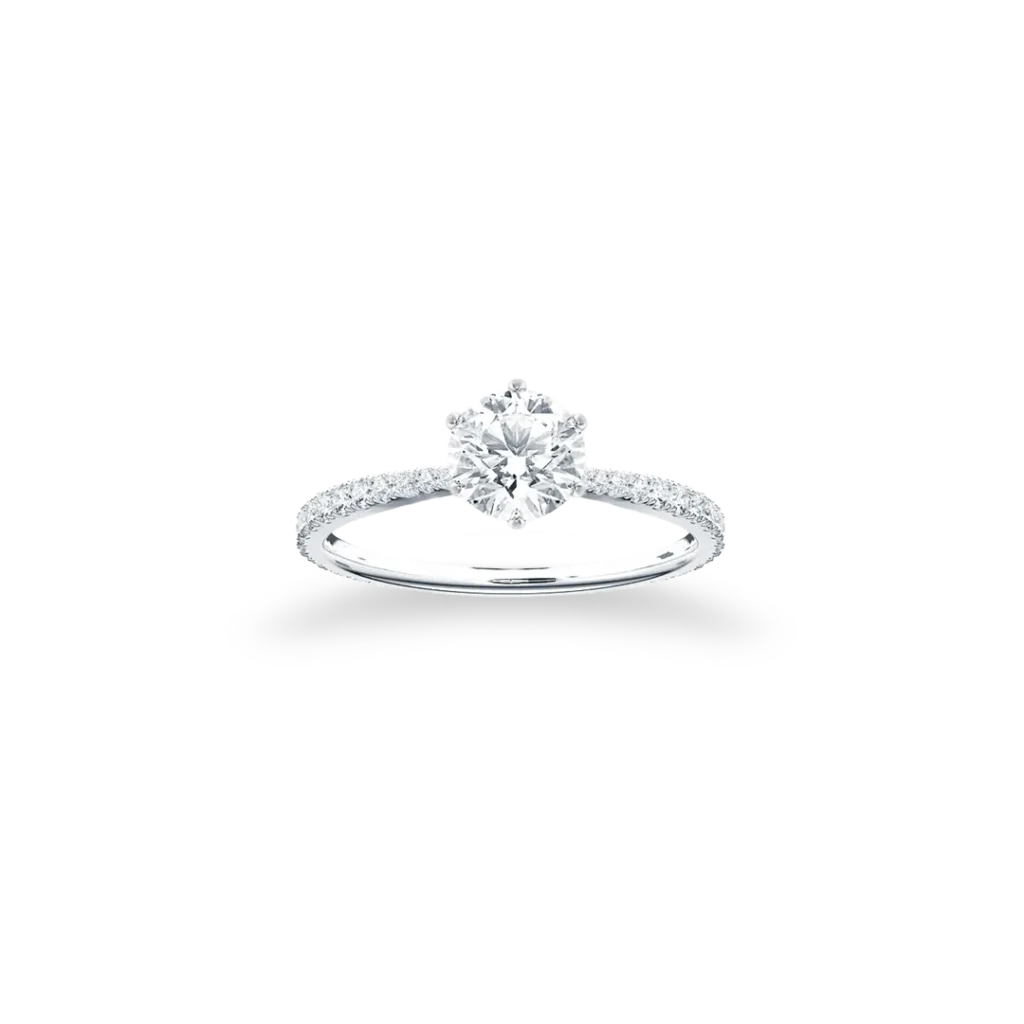 'Signature' Solitaire Ring, Six-Claw with Side Diamonds