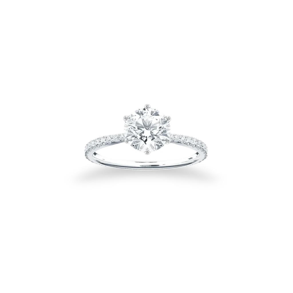'Signature' Solitaire Ring, Six-Claw with Side Diamonds