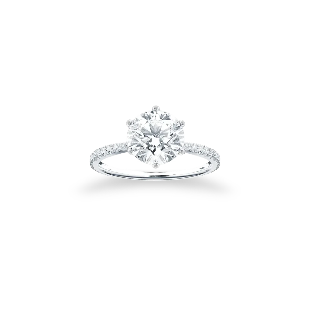 'Signature' Solitaire Ring, Six-Claw with Side Diamonds