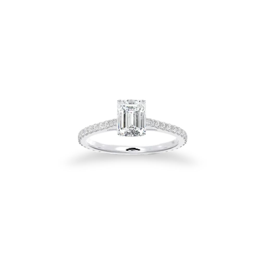 'Classic' Solitaire Emerald Cut Ring Set With Side Diamonds