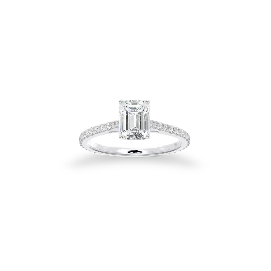 'Classic' Solitaire Emerald Cut Ring Set With Side Diamonds