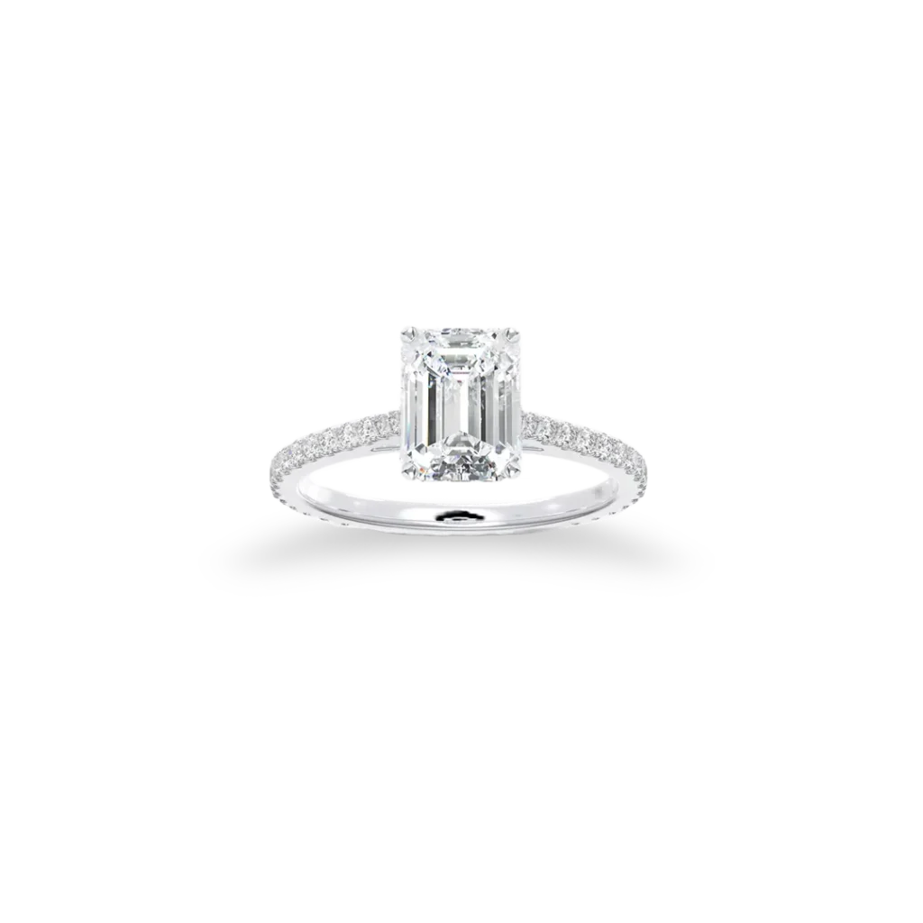 'Classic' Solitaire Emerald Cut Ring Set With Side Diamonds