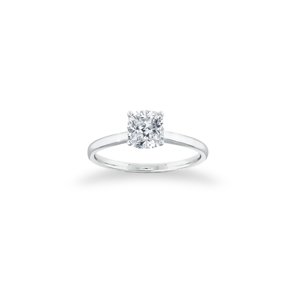 'Signature' Solitaire Cushion Cut Ring, Straight Band