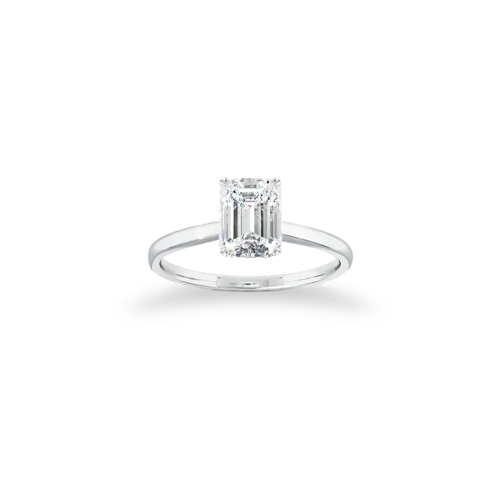 'Signature' Solitaire Emerald Cut Ring, Straight Band
