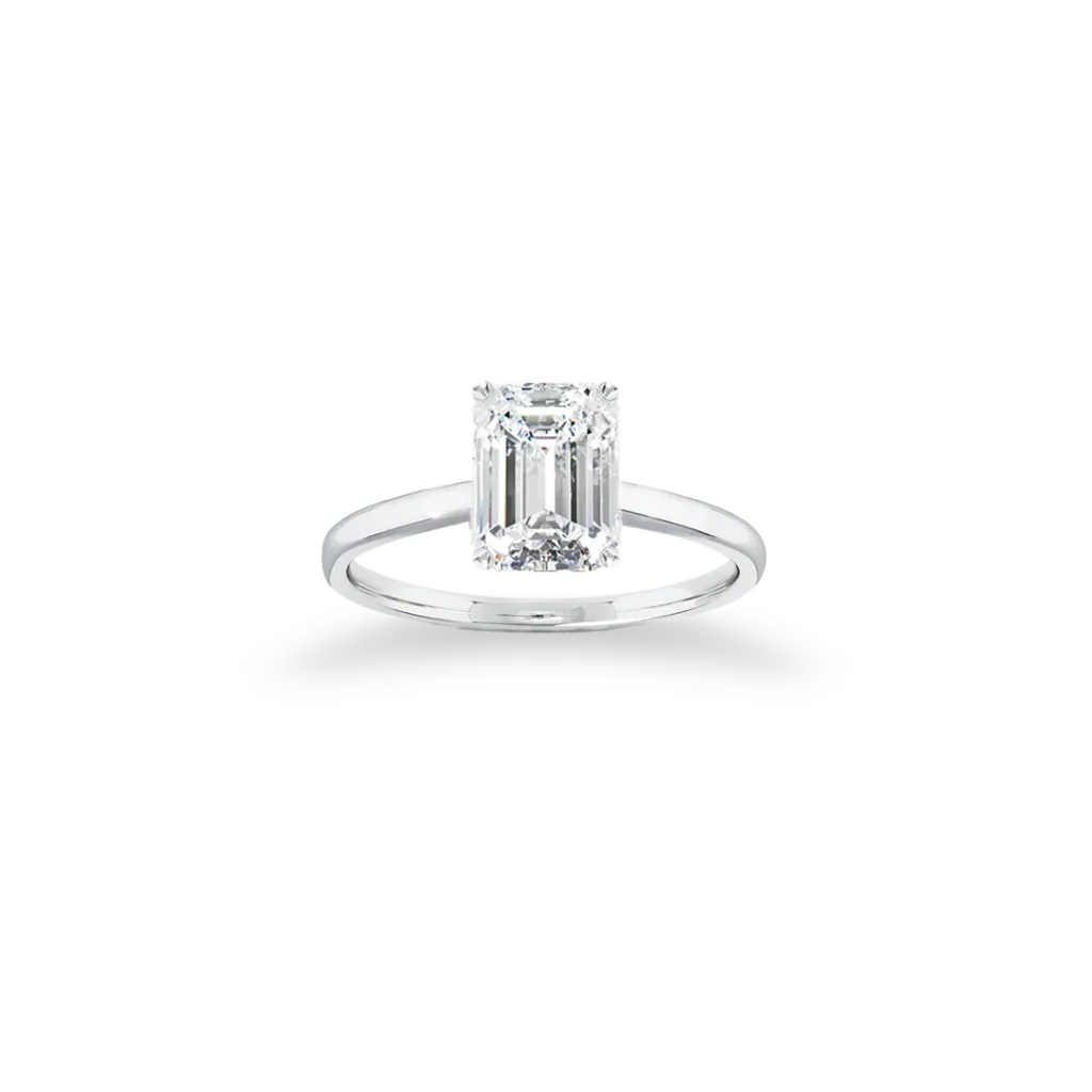 'Signature' Solitaire Emerald Cut Ring, Straight Band
