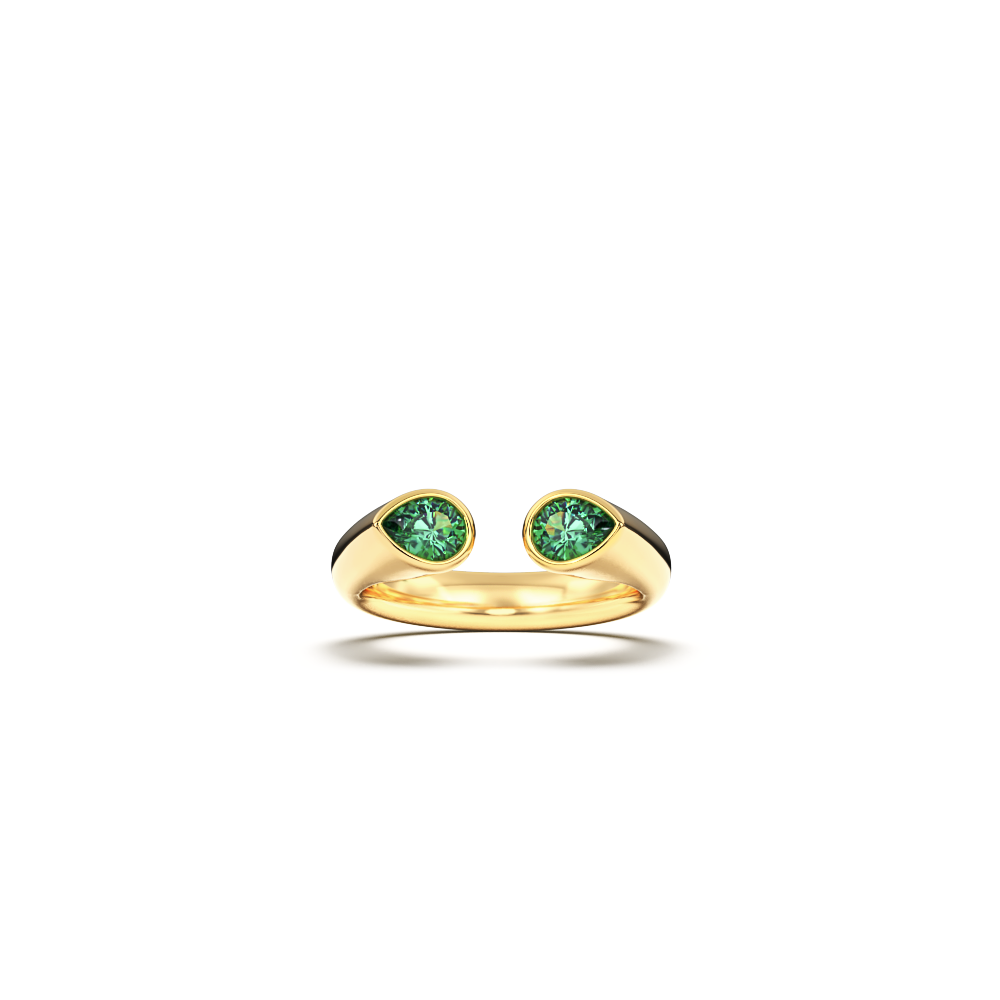 Pinky ring with emerald, toi et moi ring, ring with emeralds, yellow gold ring with emeralds